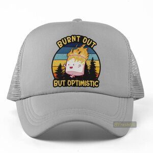 🆕Burnt Out But Optimistic Marshmallow Foam Trucker Hat Mesh Snapback Cap Gray
